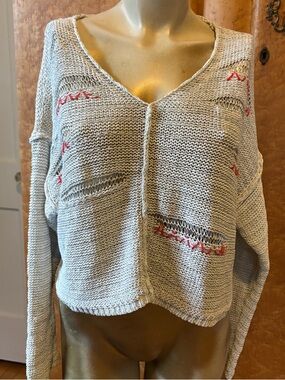 Sarah Pacini Distressed Linen Blend Knit Sweater
